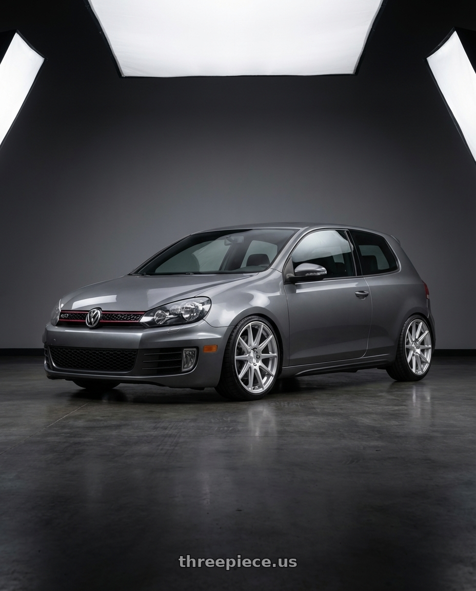 2013 Volkswagen GTI MK6 with Niche 1PC M146 ESSEN 5X112 18X8 +42 GLOSS SILVER MACHINED wheels front three quarter view lowered stance