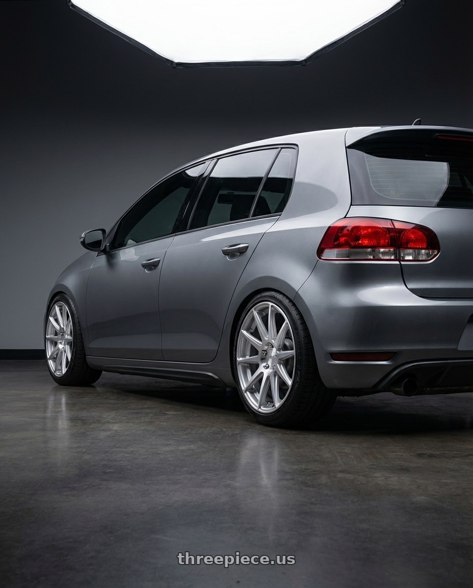 2013 Volkswagen GTI MK6 with Niche 1PC M146 ESSEN 5X112 18X8 +42 GLOSS SILVER MACHINED wheels rear three quarter view square tires