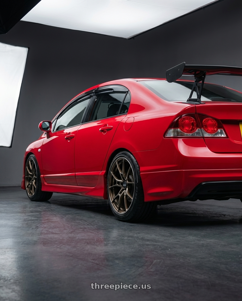 honda civic 2007 with Volk Racing G025 DA/C 5x114.3 18x9.5 +45 DARK AMBER CLEAR / DC wheels rear three quarter view square tires