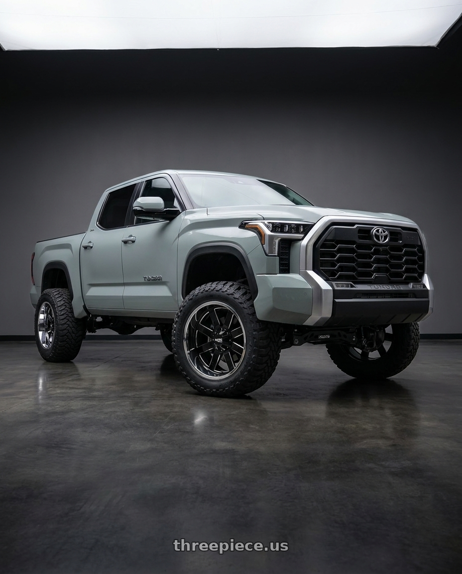 2024 Toyota Tundra with Moto Metal MO200 6X139.7 22X10 -18 GLOSS BLACK MILLED CENTER CHROME LIP wheels