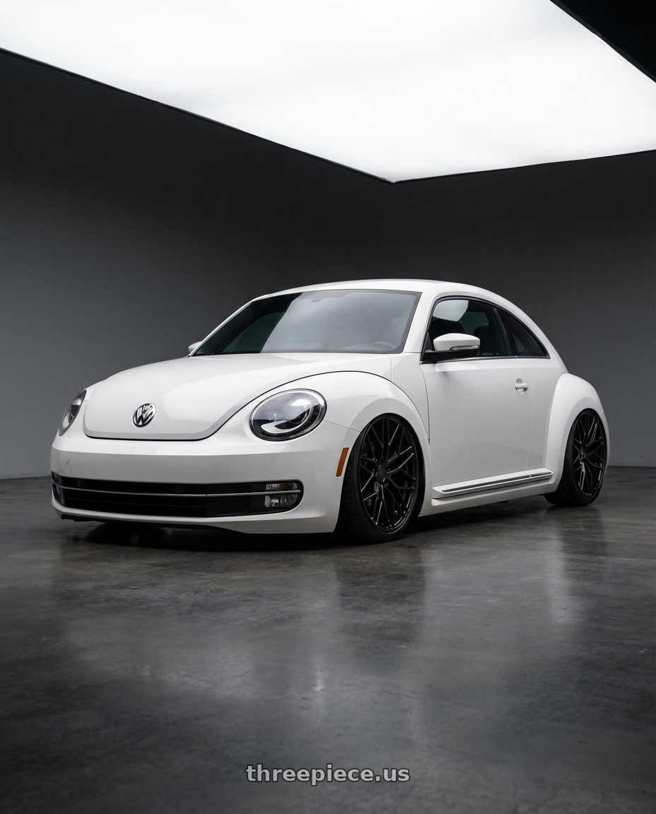 2016 Volkswagen Beetle Turbo with Avant Garde Wheels M520R 5X112 19x9.5 +40 Gloss Black wheels front three quarter view stanced stance