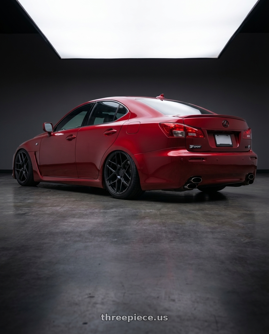 2012 Lexus IS-F with Aodhan AFF2 5x114.3 19x9.5+35 Matte Black wheels rear three quarter view slight stretch tires