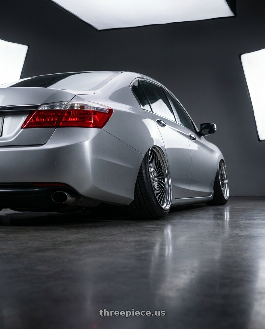 2014 Honda accord lx with Work Emitz Black Polish 5x114.3 19x11.0 +22 wheels rear three quarter view extreme stretch tires