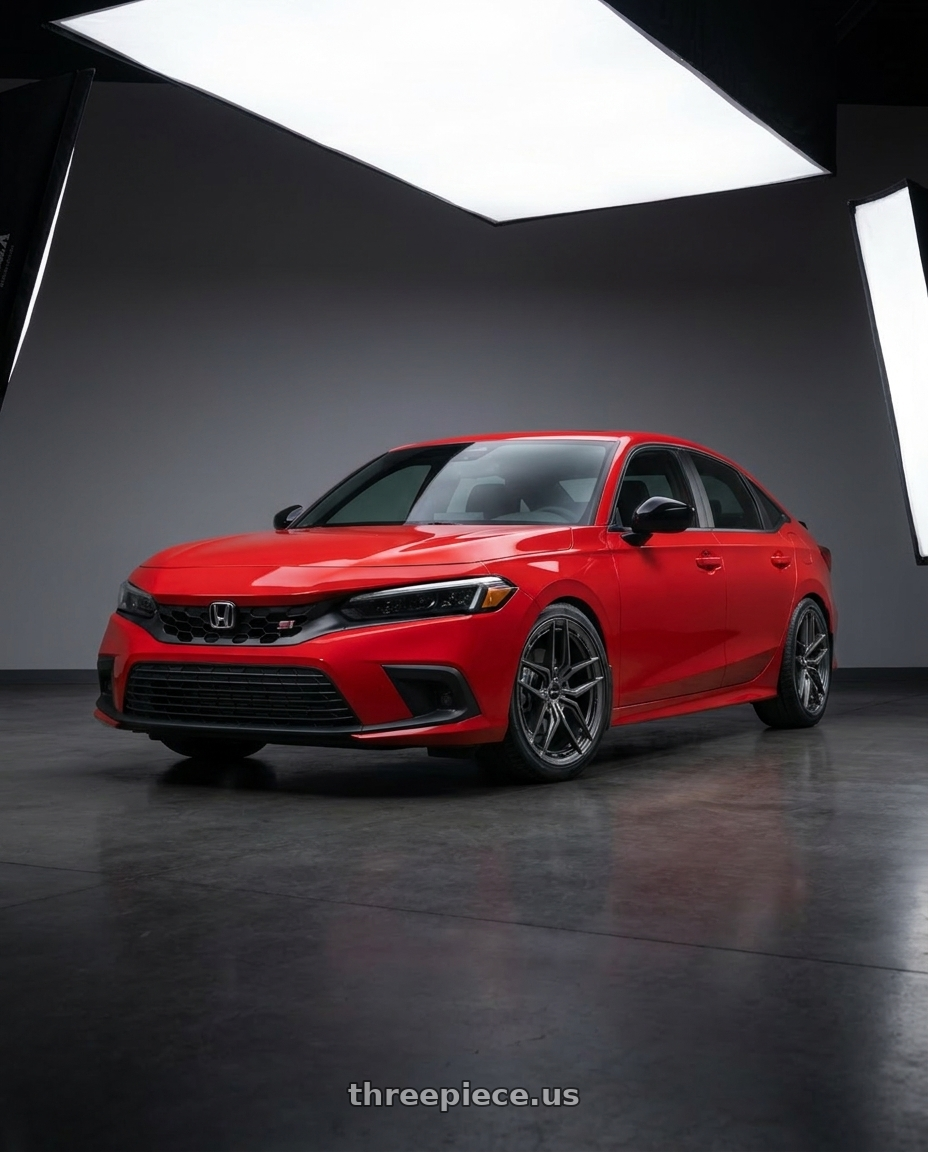 2026 red Honda civic si with Vors LT53 5x114.3 18x8 +35 Gloss Gun Metal wheels
