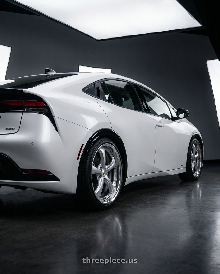 2025 toyota prius limited with Work Wheels VS-KF 5X114.3 19x8.5+35 Light Grey Silver L Disk FULL REVERSE wheels rear three quarter view square tires