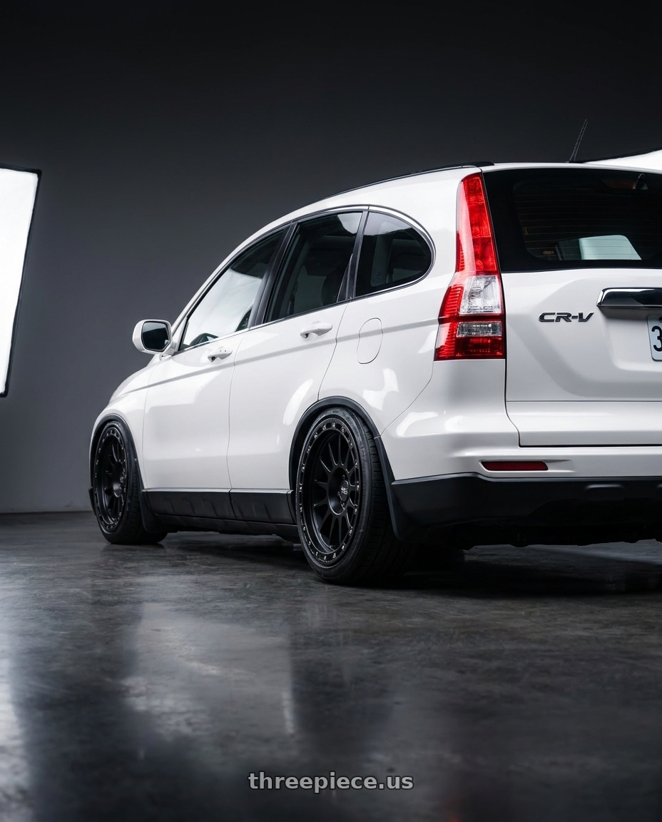 2009 HONDA CRV3 with Scale 4X4 S01 6x139.7 17x8.5 +0 Matte Black wheels rear three quarter view slight stretch tires