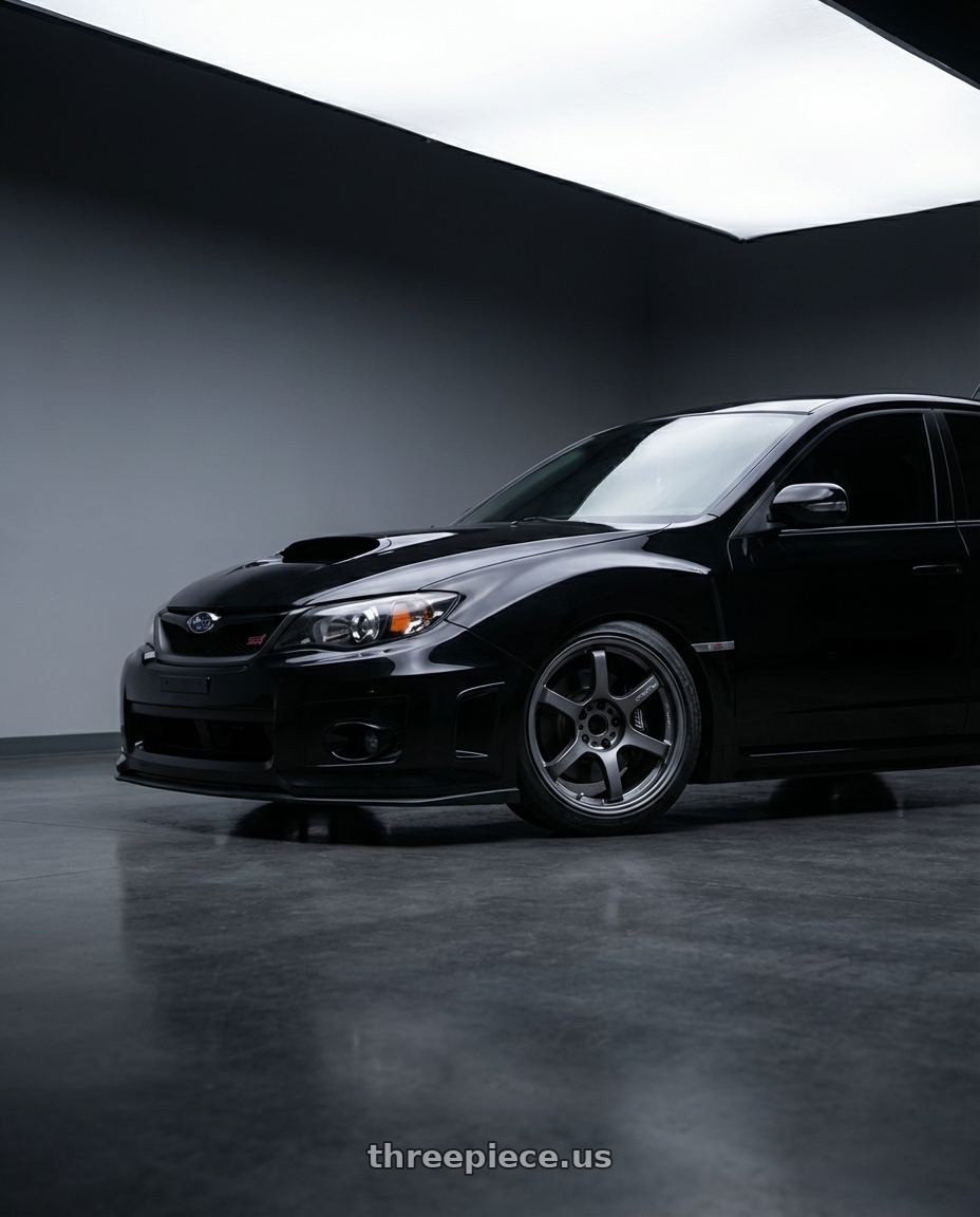 Black 2013 Subaru Impreza wrx sti with Gram Lights 57DR 5x114.3 18x9.5+22 Gunblue II wheels
