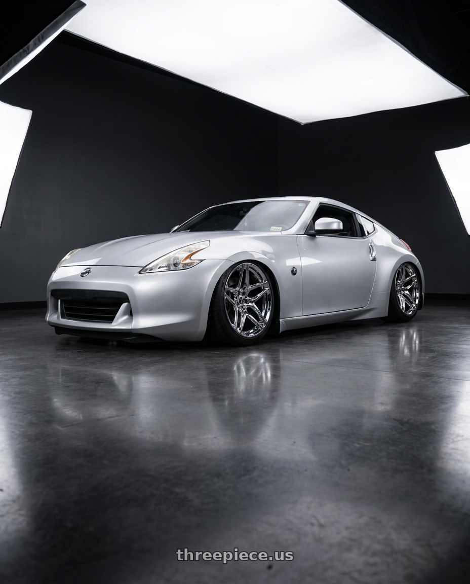 2009 Nissan 370z with HERITAGE WHEEL EBISU MONOC 5x114.3 19x8.5 +35 CHROME wheels