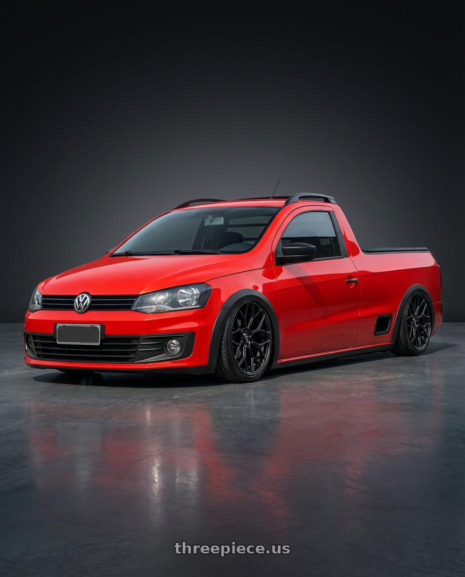Saveiro 2015 trendline red with DOLCE PERFORMANCE PISTA 5x120 20x8.5 +28 Gloss Black wheels