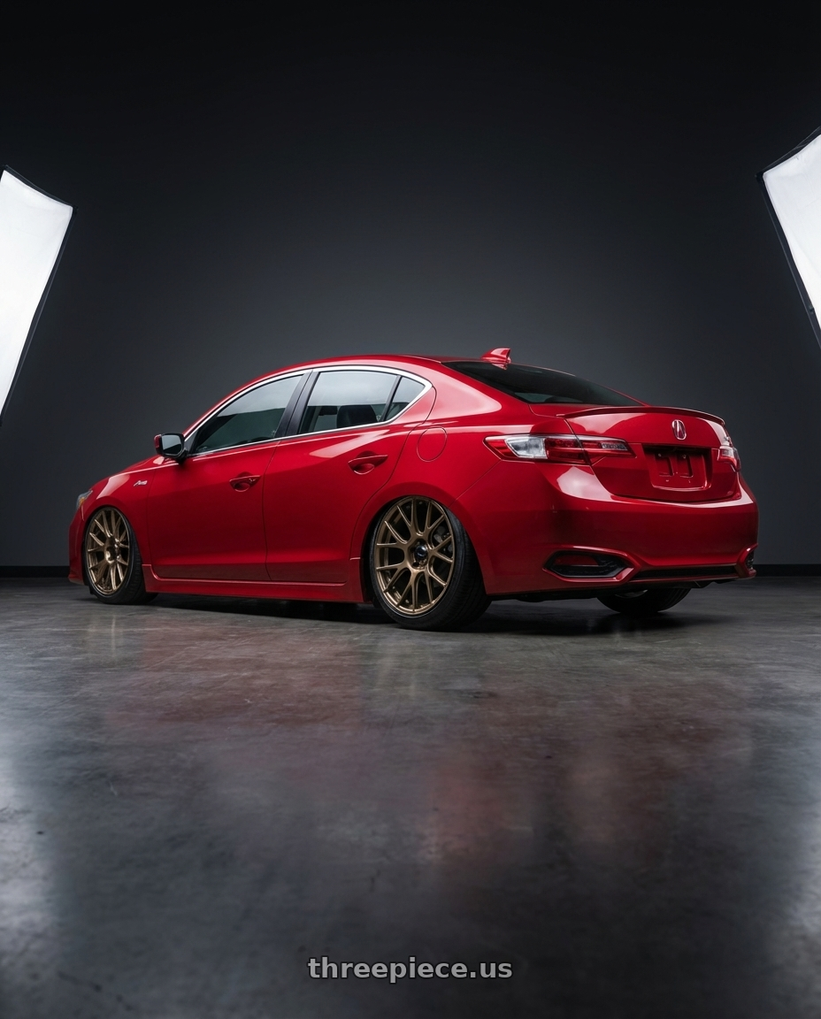 2012 Acura ILX with Konig Ampliform 5x114.3 18x9.5+25 Gloss Bronze wheels rear three quarter view slight stretch tires