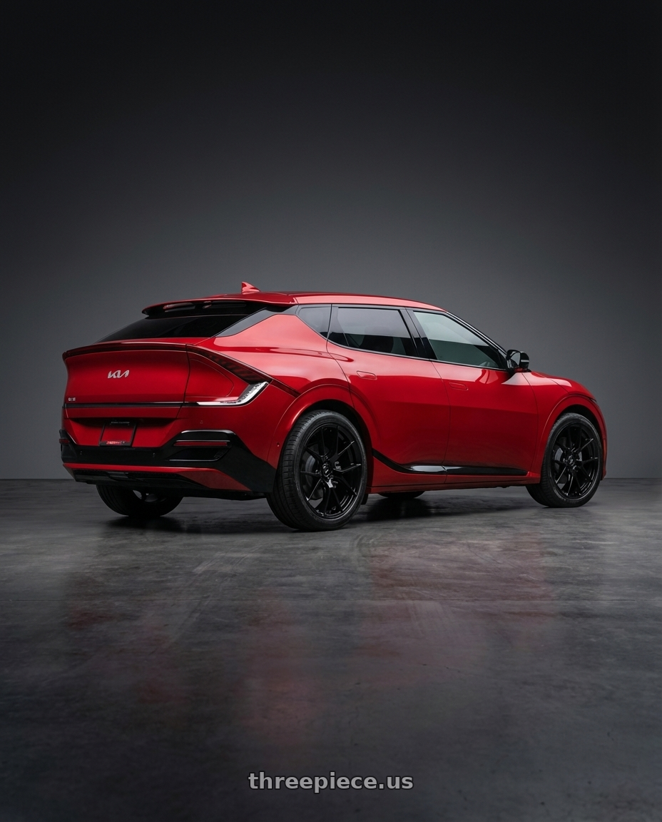 2024 kia ev6 with Fittipaldi 360B 5x114.3 20x8.5 +38 Gloss Black wheels rear three quarter view square tires