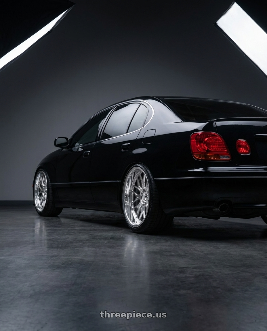 2003 lexus gs300 sport design with Axe AF6 Forged 8x165 22X12 -44 FULLY POLISHED wheels rear three quarter view slight stretch tires