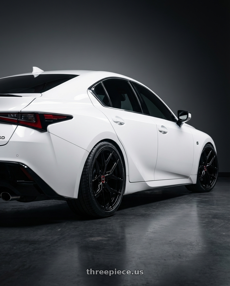 2024 Lexus IS 350 with Vossen HF-5 19x9.5 / 5x114.3 / ET40 / Deep Face / 73.1 - Gloss Black Wheel - HF5-9N63 wheels rear three quarter view square tires