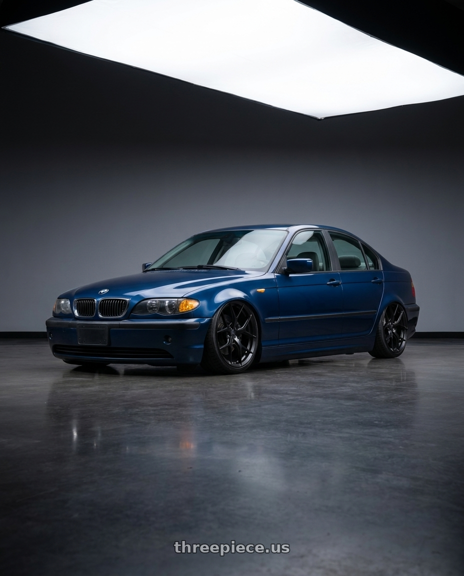 2003 Bmw 325Xi Sedan Blue with MRR Forged F6 5x120 19x8.5  +38 BT fit Corvette C8 ( rear: FF0620A152048BT ) wheels