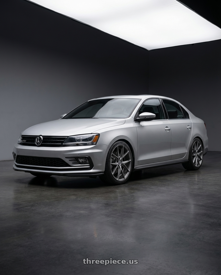 2016 Volkswagen Jetta GLI MK6 with Niche 1PC M116 MISANO 5X112 18X8 +30 MATTE GUN METAL wheels front three quarter view lowered stance