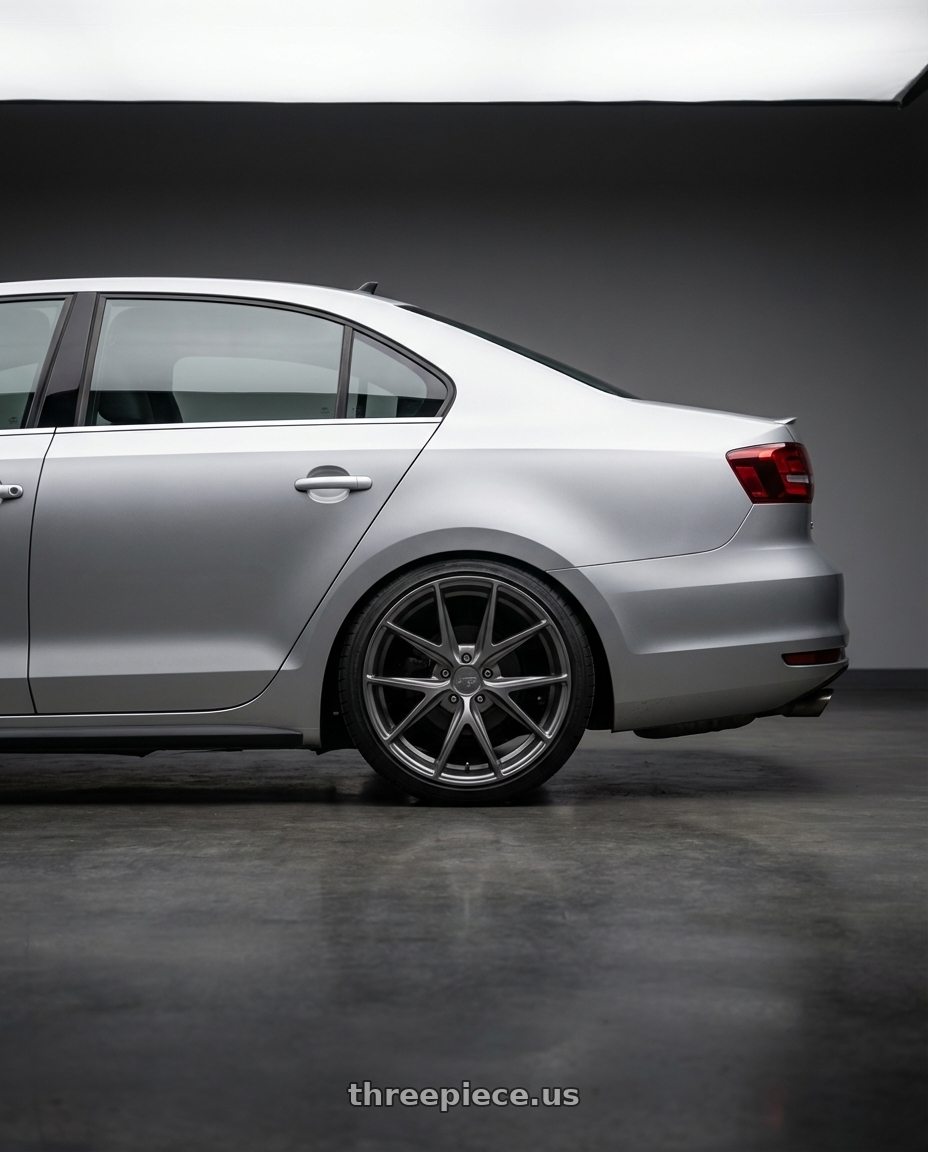 2016 Volkswagen Jetta GLI MK6 with Niche 1PC M116 MISANO 5X112 18X8 +30 MATTE GUN METAL wheels rear three quarter view square tires