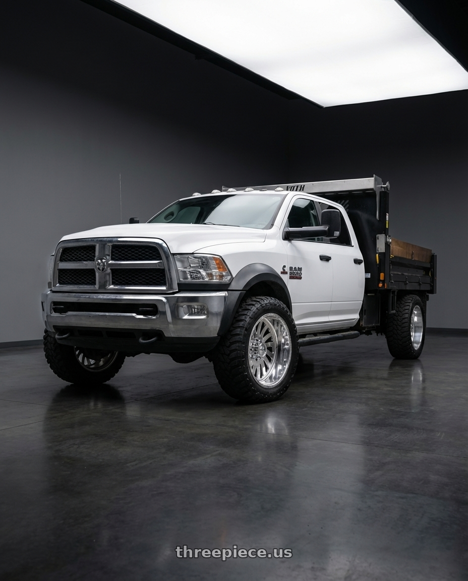 2015 Dodge 5500 with American Force 74 Octane SS 8X170 22X10 -25 POLISHED wheels front three quarter view lowered stance