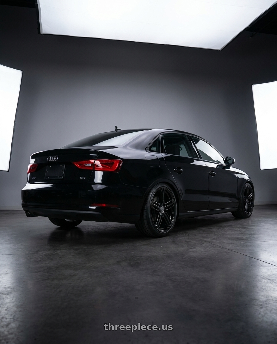 2015 Audi A3 1 8T with OE Wheels AU12 5x112 18x8+45 Black wheels rear three quarter view slight stretch tires