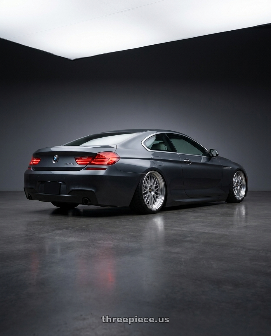 2014 Bmw f13 640i with BBS LM 5x114.3 17x7.5+38 Diamond Silver wheels rear three quarter view slight stretch tires