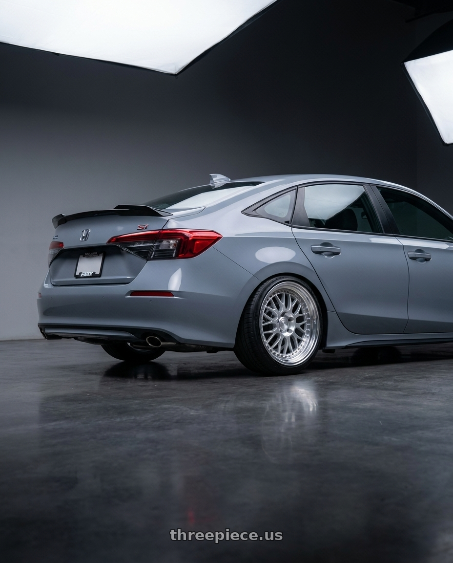 2026 Honda civic si with ESR Wheels SR01 5x112 18x9.5 +22 Hyper Silver Machine Lip wheels rear three quarter view slight stretch tires