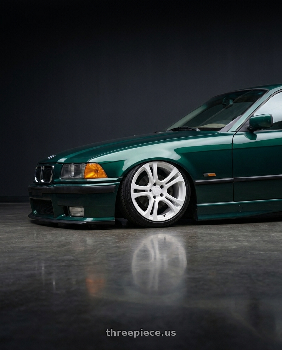 1996 Bmw e36 328is with Kansei K16W Neo 5X120 18x9 35 Gloss White wheels