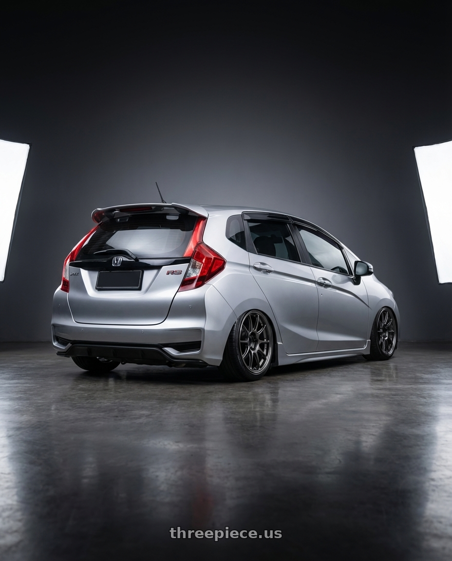 2022 Honda Jazz RS, silver with WedsSport TC105X 5x114.3 17x8.0+42 EJ Titan Face: F wheels rear three quarter view slight stretch tires