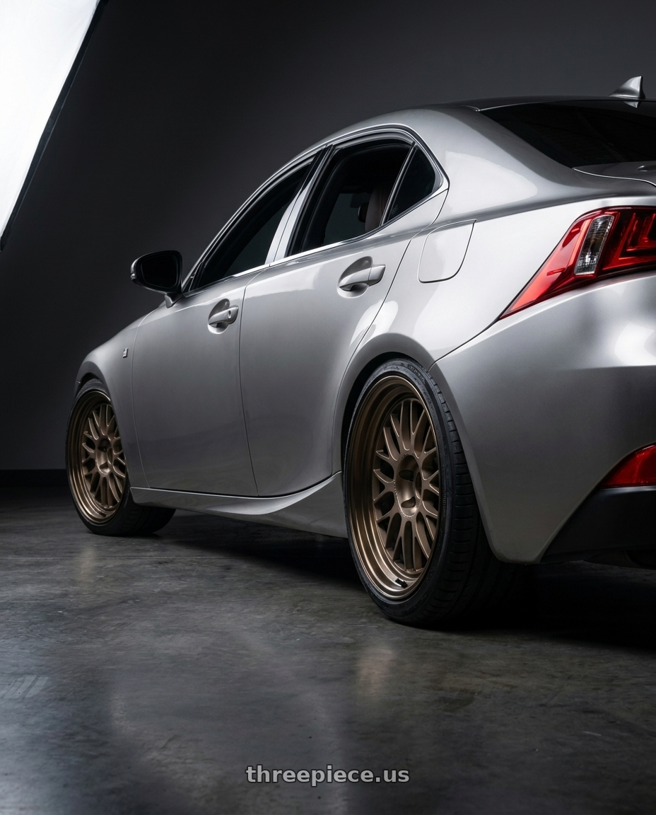 2015 Lexus is250 with Volk Racing 21A 5x114.3 18X8.5+34  Bronze wheels rear three quarter view square tires