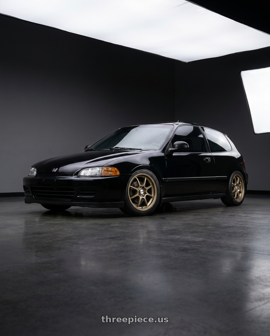 1994 Honda Civic CX with Konig Helium 4x100 15x6.5+40 Bronze wheels front three quarter view lowered stance