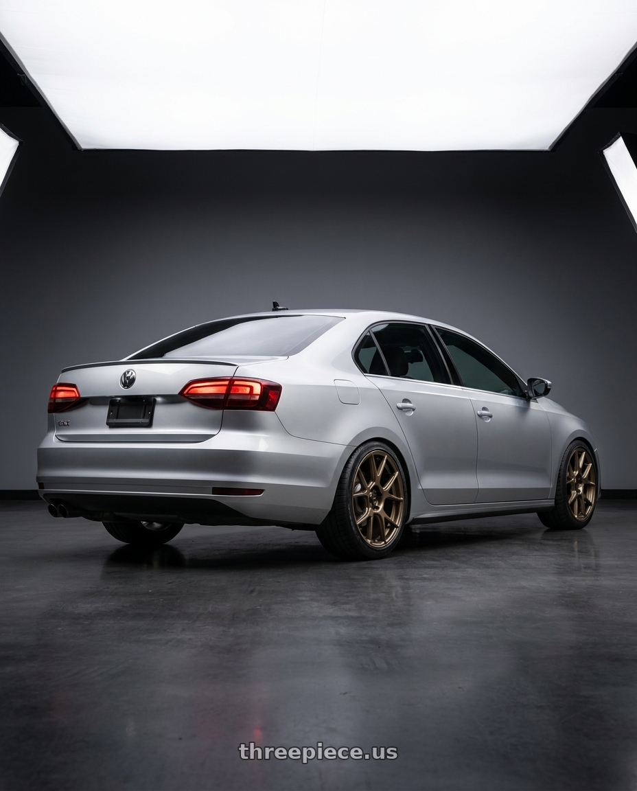 2016 Volkswagen Jetta GLI MK6 with Konig Ampliform 5x112 18x8.5+43 Gloss Bronze wheels rear three quarter view square tires