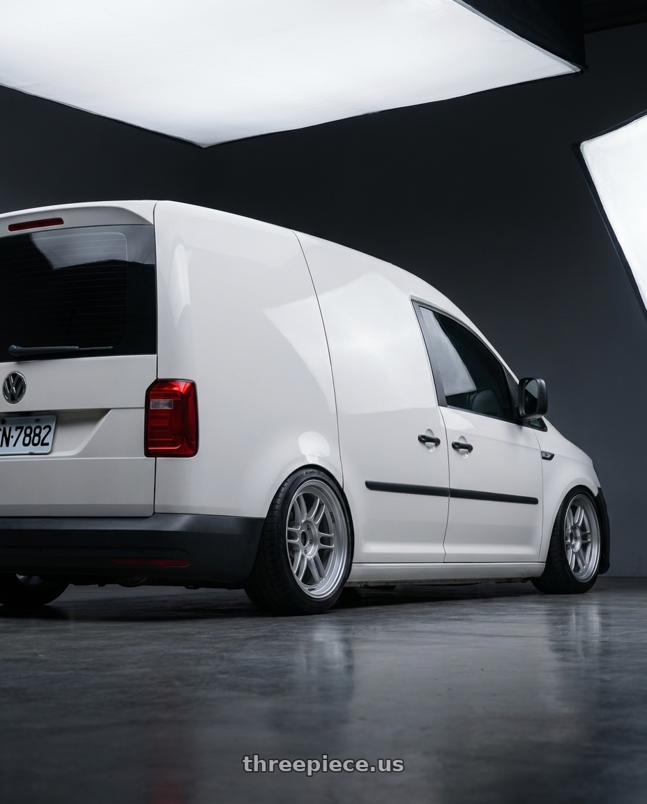 2019 caddy van 1.2 tsi with Enkei RPF1 5x112 18x7.5+48 Silver wheels rear three quarter view square tires