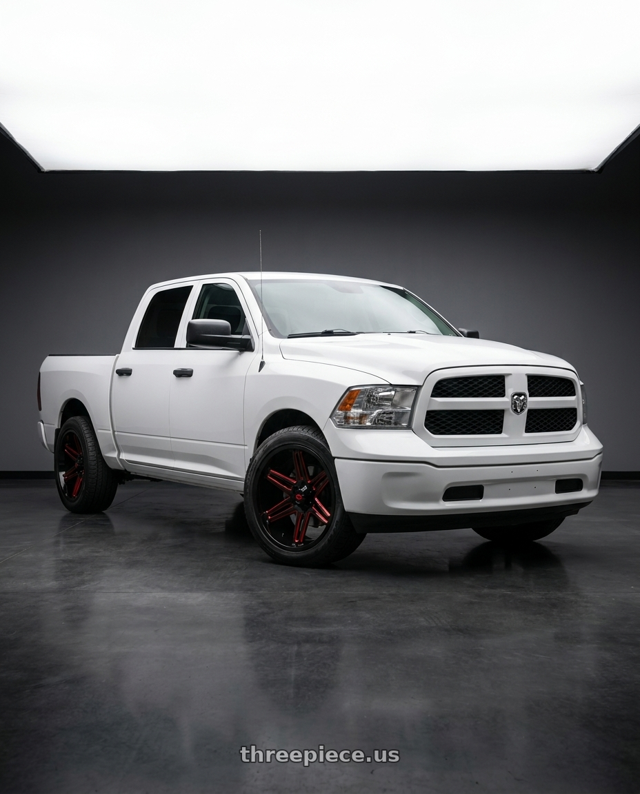 2016 Ram 1500 with Vision Off-Road 363 Razor 5x139.7 22x10-19 Gloss Black Milled Spoke with Red Tint wheels