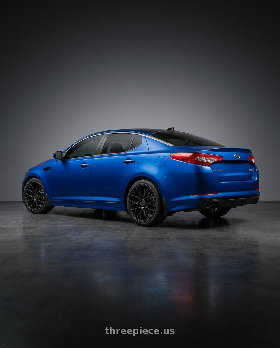 2013 Kia optima SX GDI with TSW SEBRING 5X114.3 19X8.5 +40 MATTE BLACK wheels rear three quarter view square tires