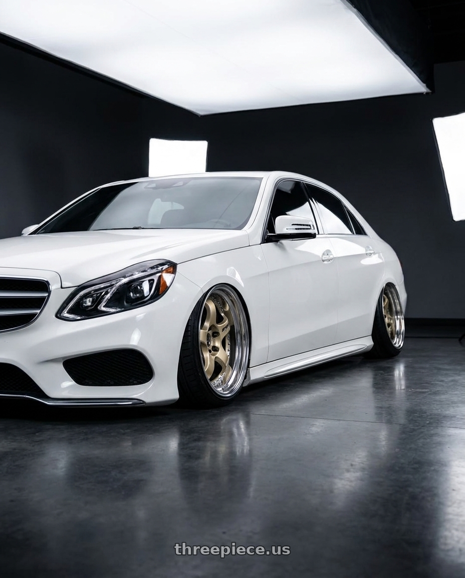 2014 Mercedes Benz e350 white with Work Meister S1 3P 5x112 18x8.5+35 L Disk Bright Buff Finish wheels