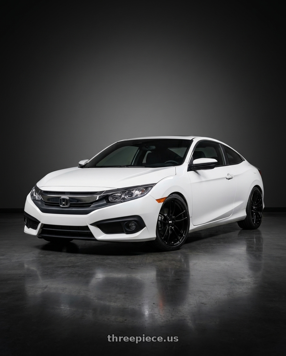 2017 Honda Civic with P51 Wheels 101RF 5X114.3 19x11 +50 Gloss Black wheels
