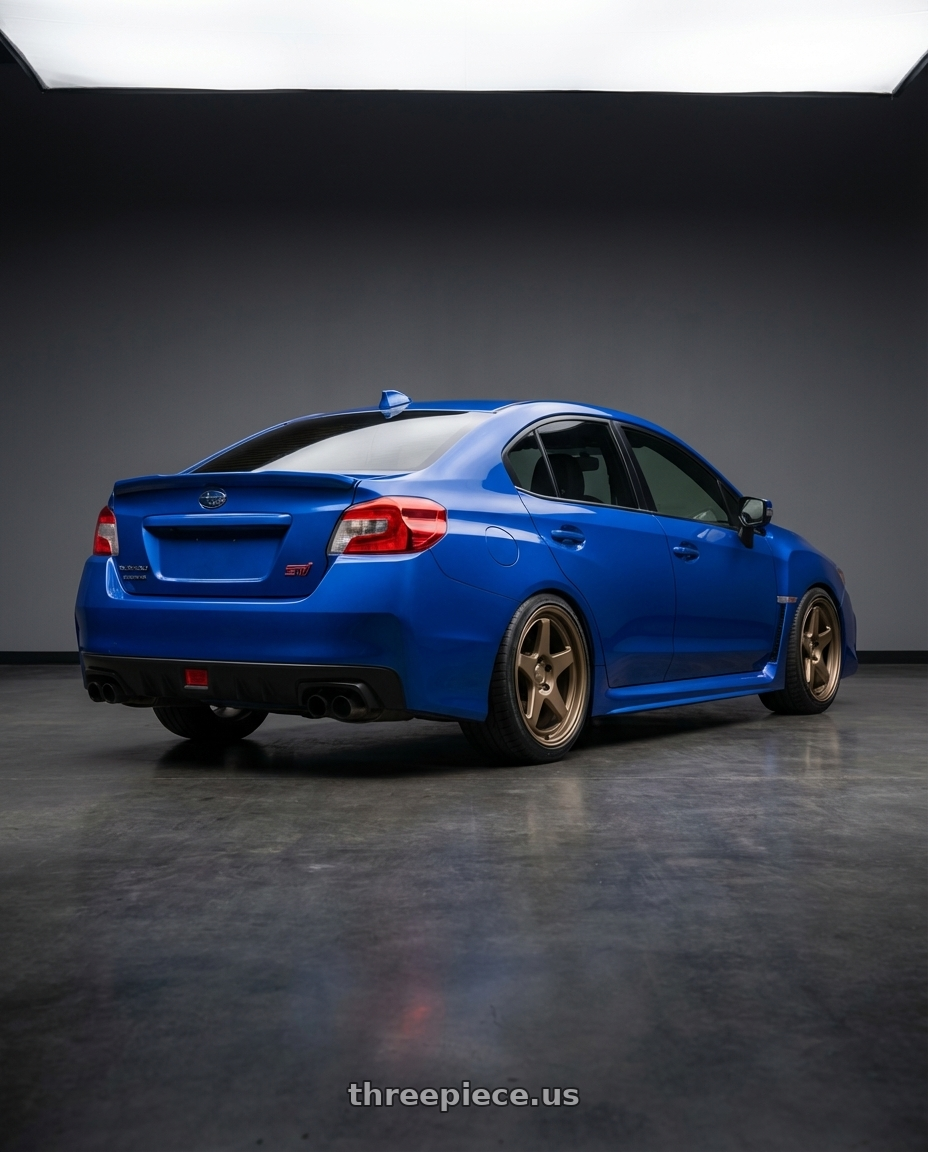 2018 Subaru WRX STI with Kansei K12B KNP 5x114.3 18x9 12 Bronze wheels rear three quarter view square tires