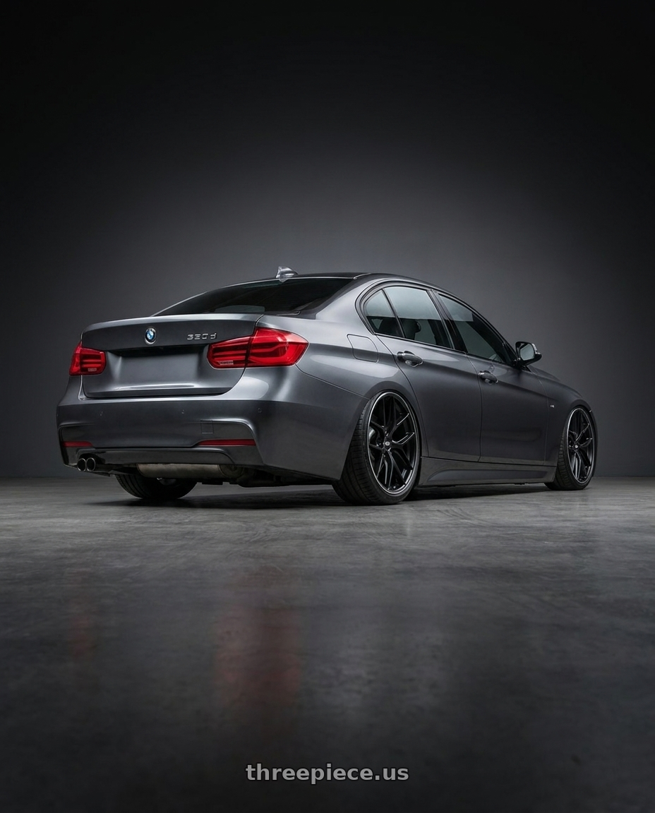 2018 Bmw 320d with BBS CC-R 5x112 20x8.0+27 Satin Black wheels rear three quarter view slight stretch tires