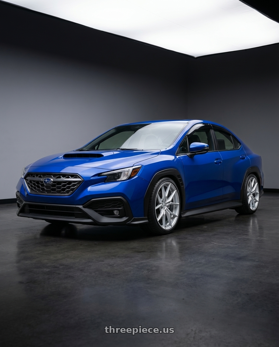 2024 Subaru WRX with Niche 1PC NC279 PRODIGY 5 5X114.3 18x9.5 +40 SILVER WITH MACHINED FACE wheels front three quarter view lowered stance