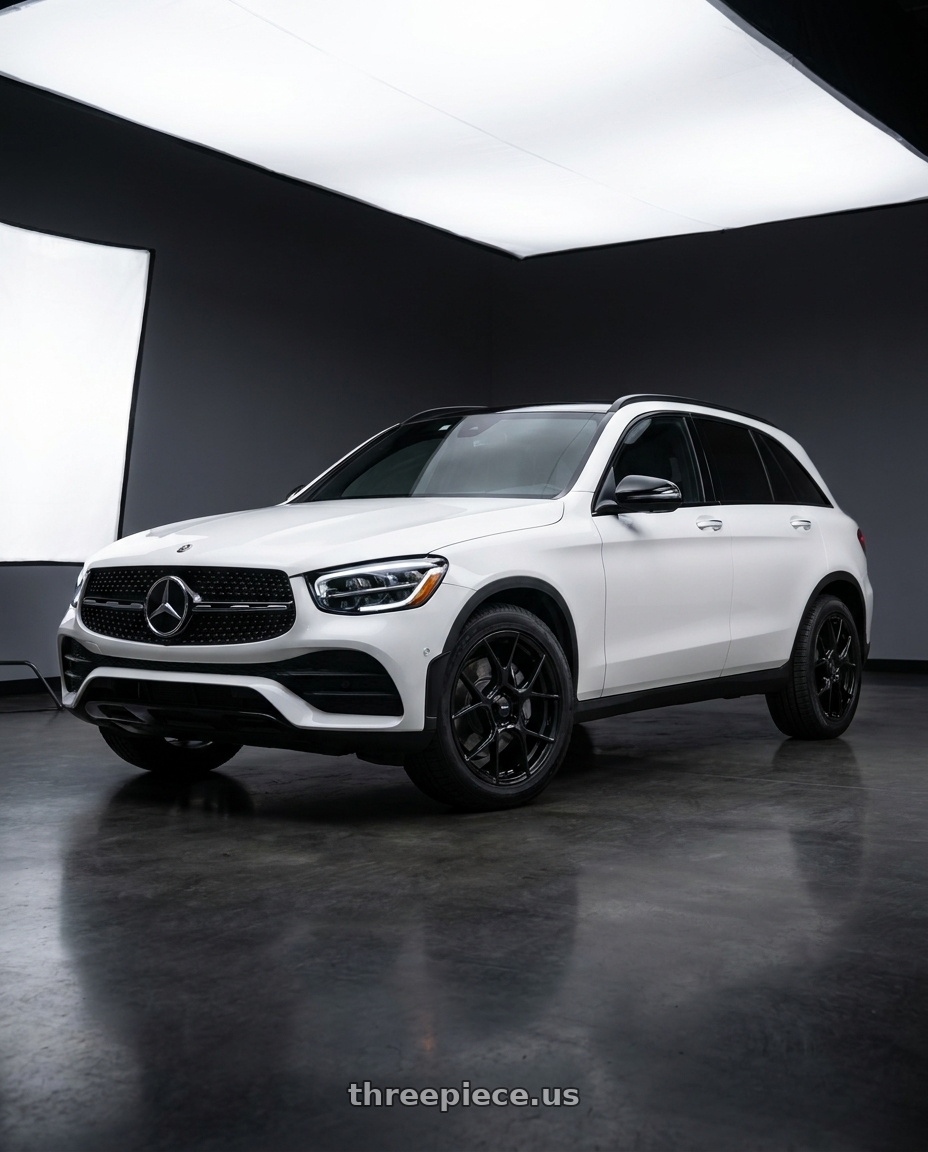 2022 Mercedes Glc300 with Konig 107GB Diverge 5x108 18x8 +42 Gloss Black wheels