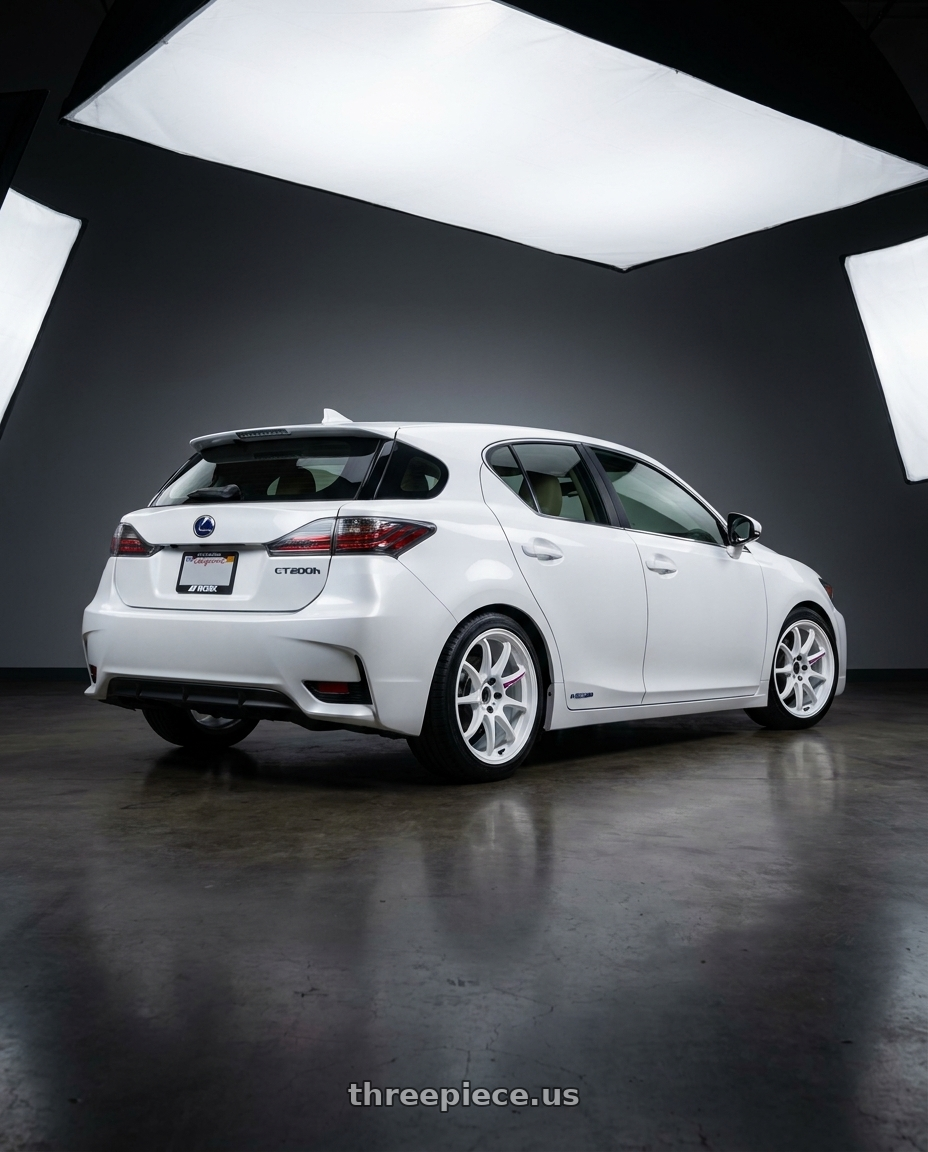 2016 Lexus CT200h with Work Emotion Zr10 5x100 17x8 +35 Azure White wheels rear three quarter view square tires