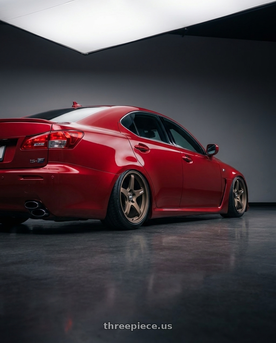 2012 Lexus IS-F with ESR Wheels APEX SERIES AP5 5x114.3 19x11 +22 Matte Bronze wheels rear three quarter view slight stretch tires
