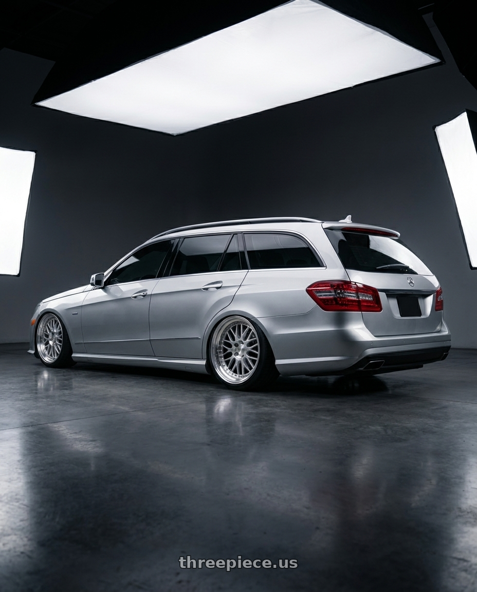 2010 Benz s212 with ESR Wheels SR SERIES SR01 5x100 19x8.5 +30 Hyper Silver wheels rear three quarter view square tires