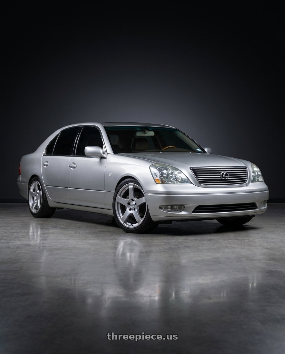 2001 Lexus LS430 with Ssr Gtv01 5x114.3 19x8.5+38  GLARE SILVER wheels front three quarter view stock stance