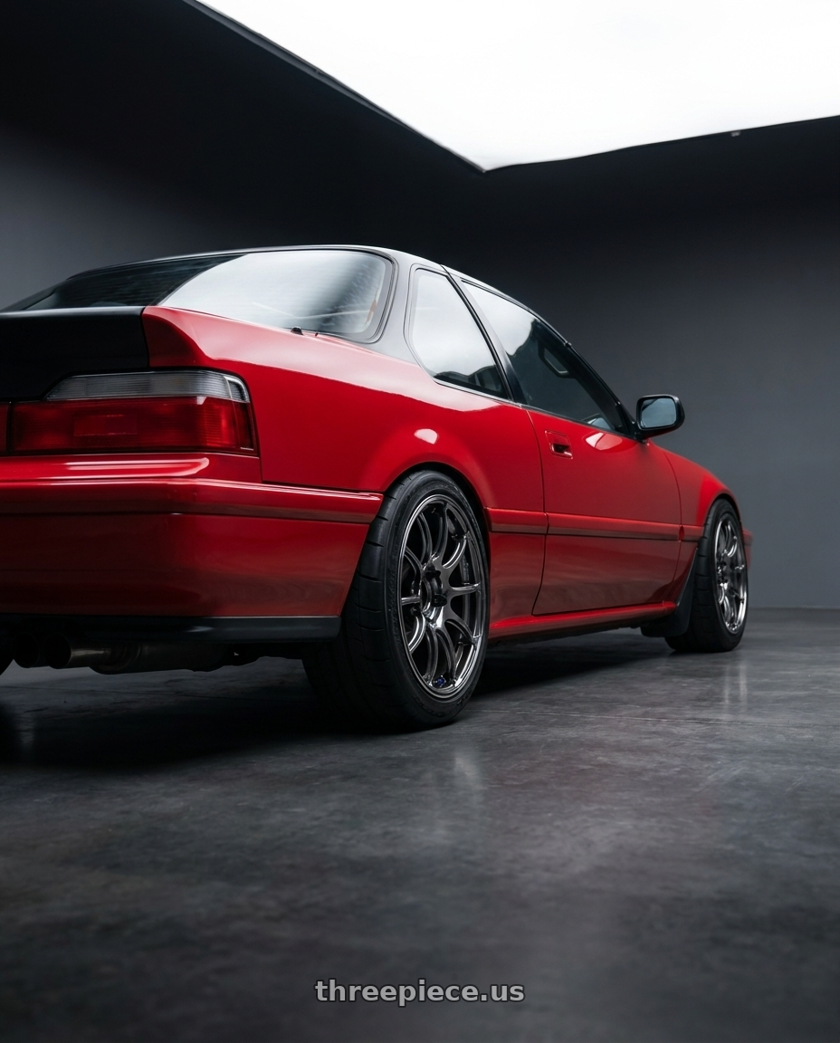 1991 Honda prelude with Advan Racing RZII 4x100 16x7.0 +30 RACING HYPER BLACK & RING wheels rear three quarter view meaty tires
