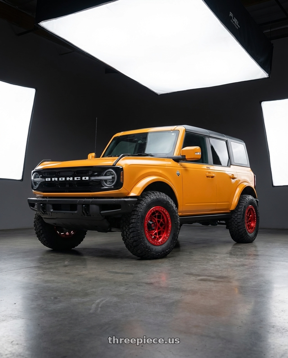 2024 Ford Bronco with Fuel 1PC D121 UNIT BEADLOCK 6X139.7 17X9 -15 CANDY RED wheels