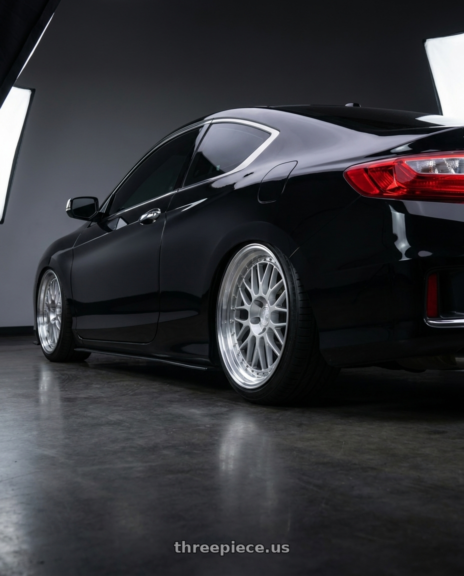 2015 Honda accord coupe  with Aodhan AH02 5x114.3 19x9.5 +30 Silver w/ Machined Lip wheels rear three quarter view slight stretch tires