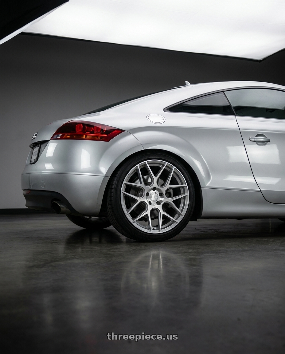 2008 audi mk2 with Aodhan AFF2 5x112 19x8.5+35 Gloss Silver Machined Face wheels rear three quarter view square tires