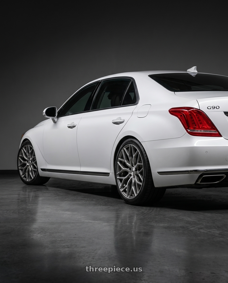 2018 genesis g90 ultimate with Niche 1PC M265 MAZZANTI 5X114.3 20X10.5 +40 ANTHRACITE BRUSHED TINT CLEAR wheels rear three quarter view square tires