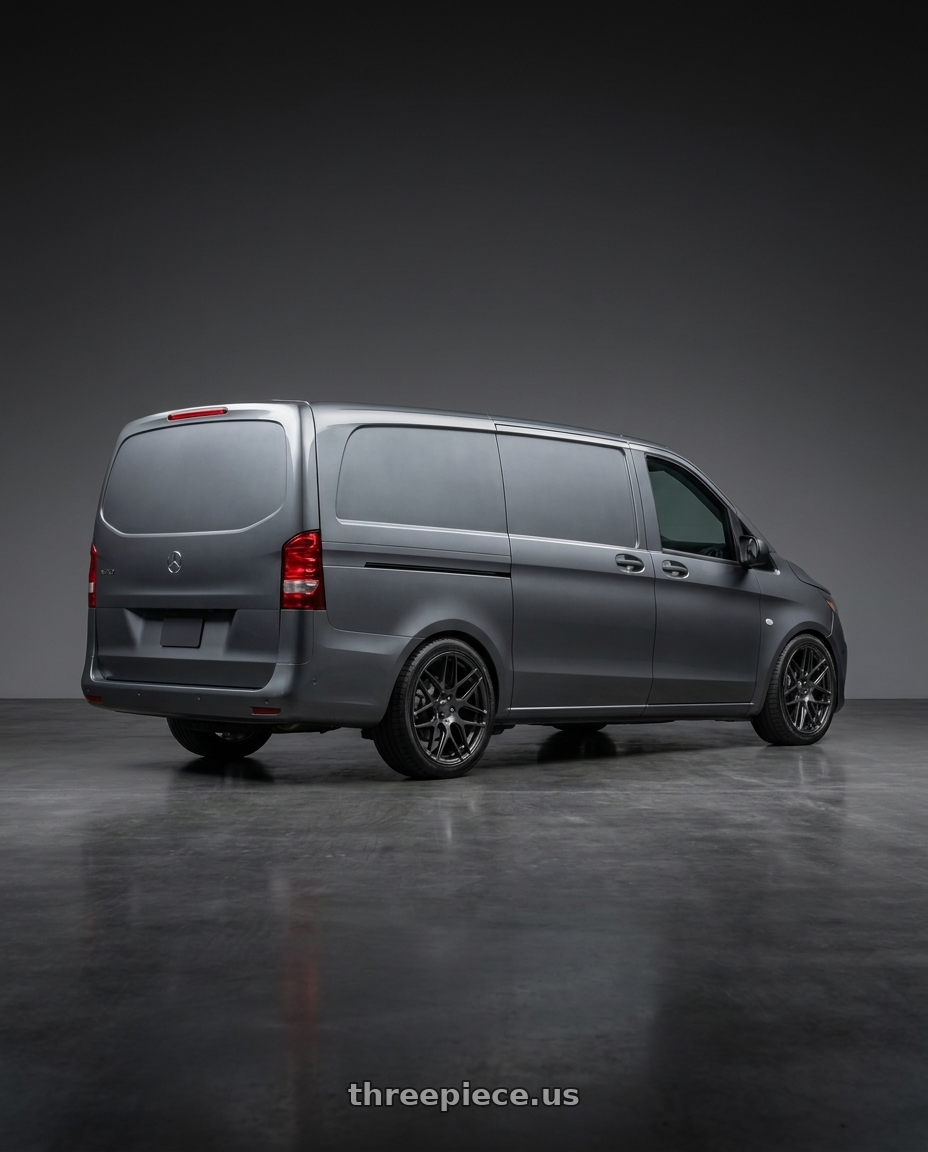 2020 Benz Vito with MRR FS1 5x130 18x8.5  +45 Carbon Flash wheels rear three quarter view square tires
