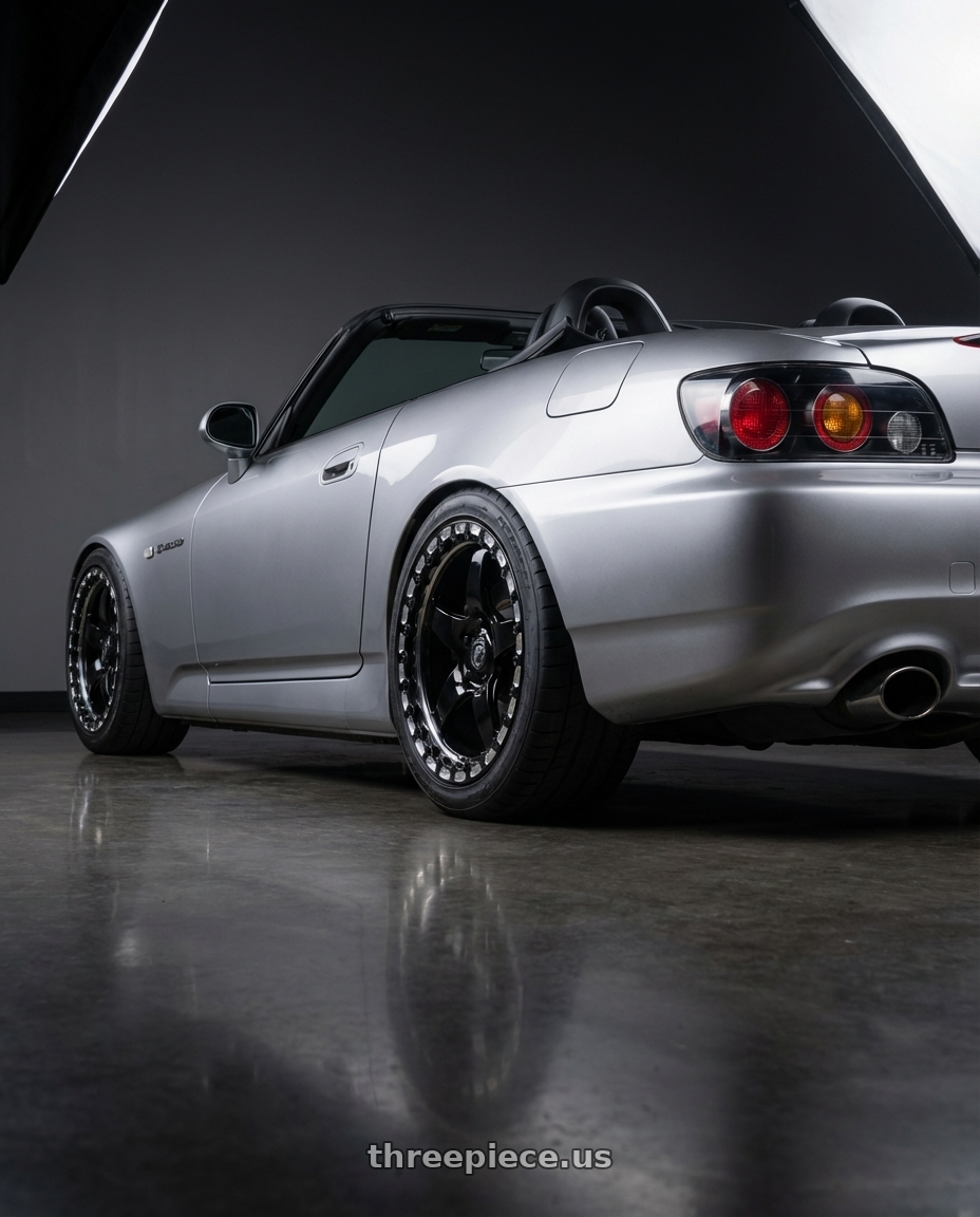 2009 Honda S2000 with Forgestar D5 Beadlock 5x114.3 17x10 0 Gloss Black Machined wheels rear three quarter view square tires
