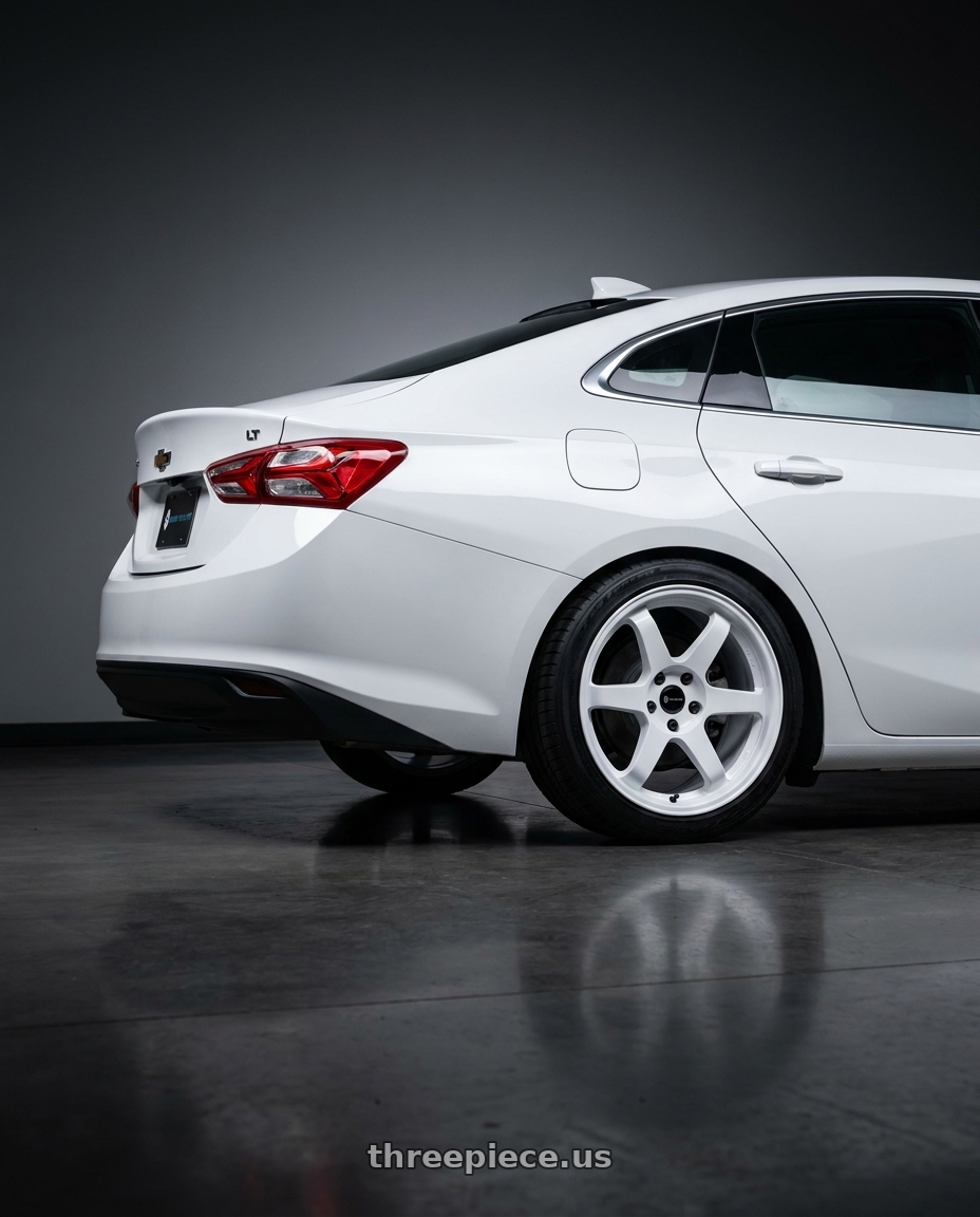 2022 Chevrolet Malibu LT  with Vors TR37 5x115 17x8 +35 White wheels rear three quarter view square tires